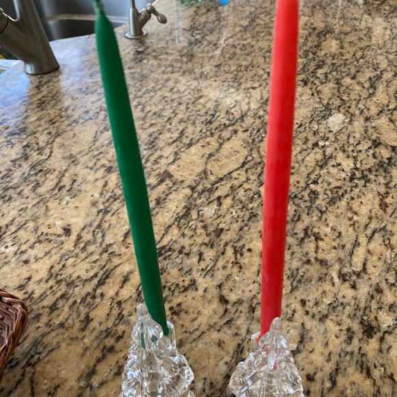 Williams-Sonoma pair of glass Xmas tree candleholders - Picture 3 of 3